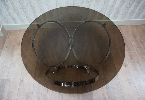 Knut Hesterberg chrome smoked glass round Coffee Table, vintage glazen salontafel-00012